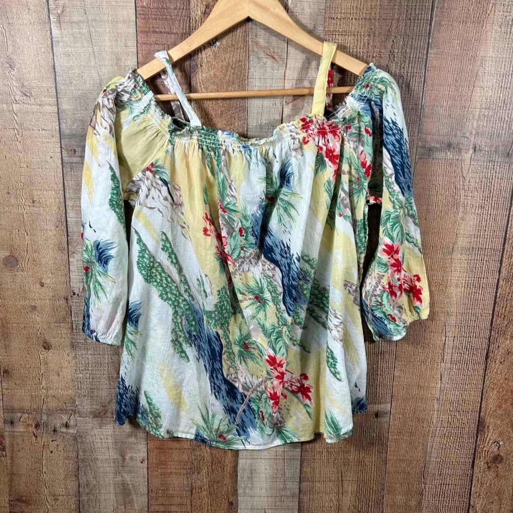 Chaps Floral Tropical Off Shoulder Peasant Top Plus Size 1X Cold Shoulder Blouse